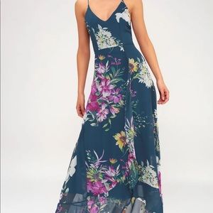 Lulu’s teal blue floral print dress